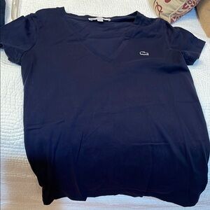 Lacoste Women's Navy Blue V-Neck Top